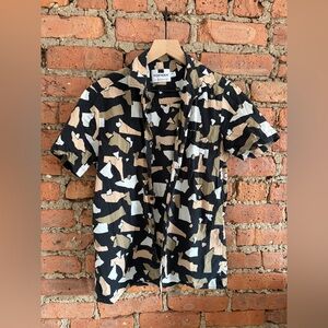 Topman Men's Black, White, and Tan Camouflage Shirt